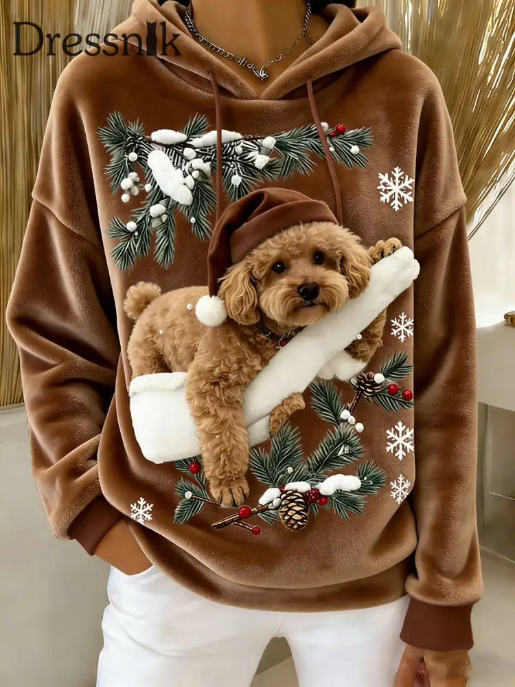 Damen Retro Tier Kunst Print Komfortables Flanell Kapuzen Sweatshirt A / S