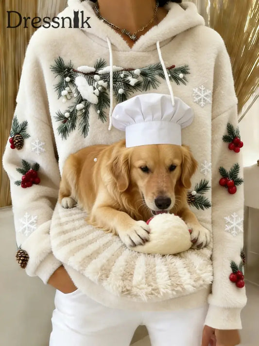 Damen Retro Tier Kunst Print Komfortables Flanell Kapuzen Sweatshirt A / S