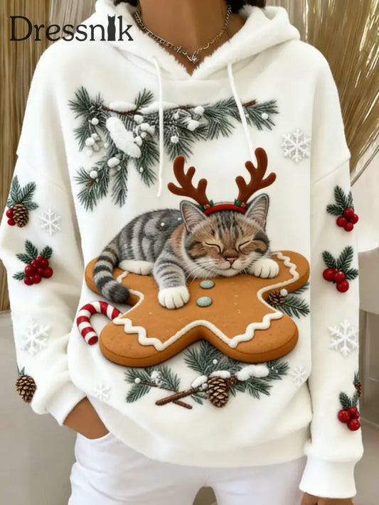 Damen Retro Tier Kunst Print Komfortables Flanell Kapuzen Sweatshirt A / S