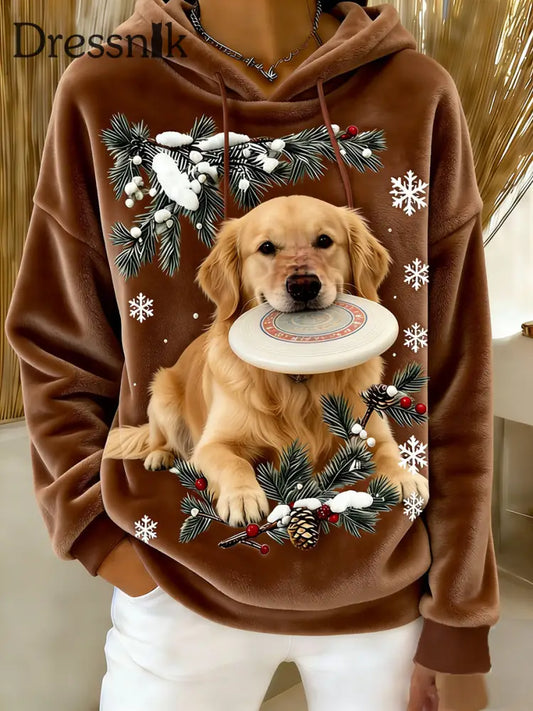 Damen Retro Tier Kunst Print Komfortables Flanell Kapuzen Sweatshirt A / S