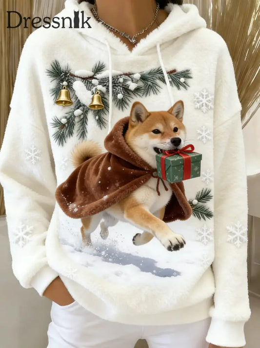 Damen Retro Tier Kunst Print Komfortables Flanell Kapuzen Sweatshirt A / S