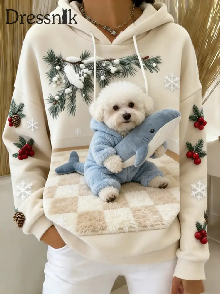 Damen Retro Tier Kunst Print Komfortables Flanell Kapuzen Sweatshirt A / S