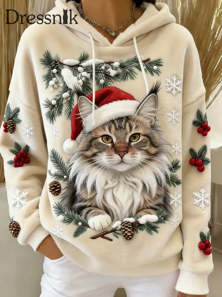 Damen Retro Tier Kunst Print Komfortables Flanell Kapuzen Sweatshirt A / S