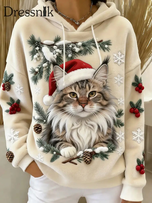 Damen Retro Tier Kunst Print Komfortables Flanell Kapuzen Sweatshirt A / S