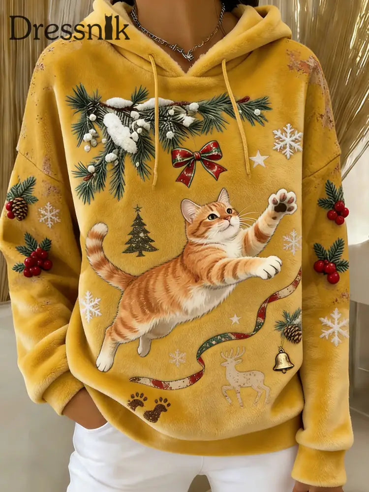 Damen Retro Tier Kunst Print Komfortables Flanell Kapuzen Sweatshirt A / S