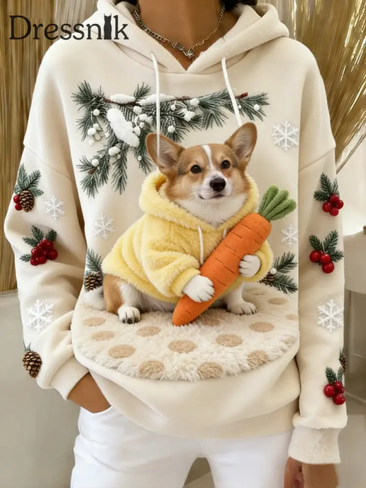 Damen Retro Tier Kunst Print Komfortables Flanell Kapuzen Sweatshirt A / S