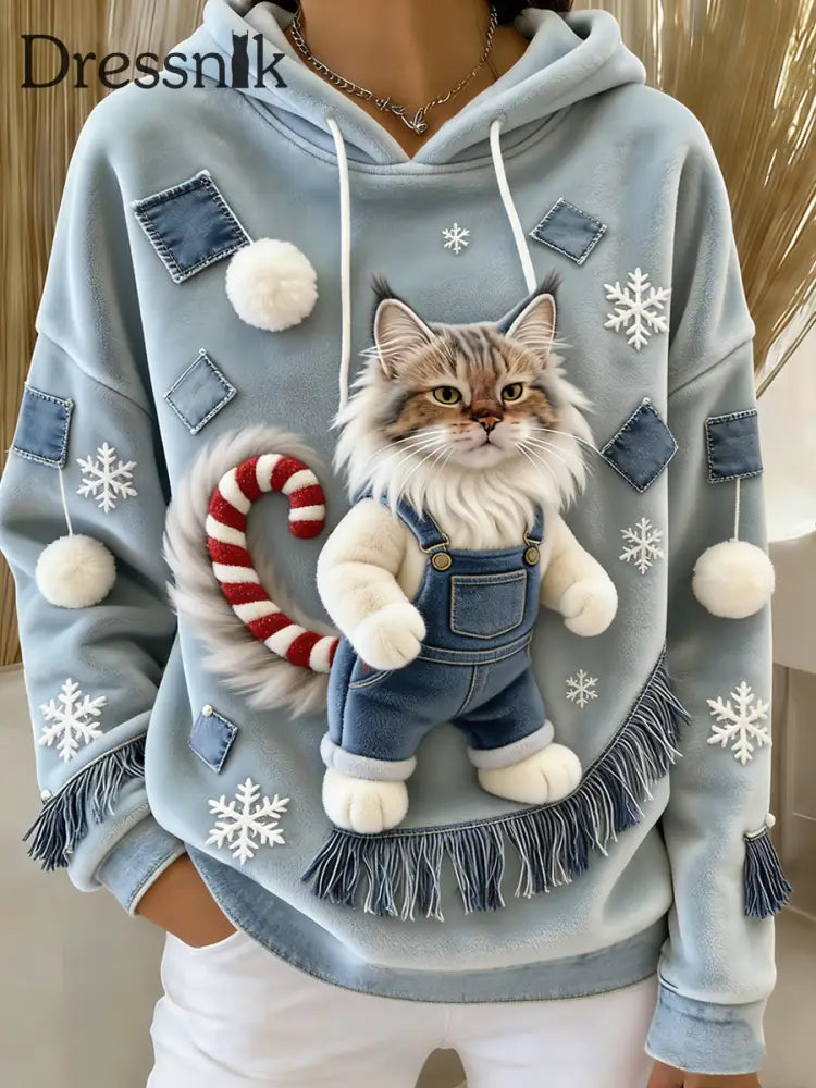 Damen Retro Tier Kunst Print Komfortables Flanell Kapuzen Sweatshirt A / S