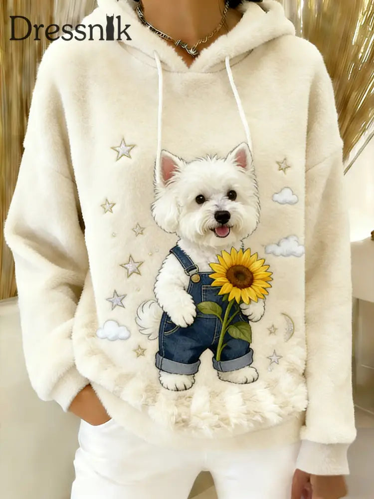 Damen Retro Tier Kunst Print Komfortables Flanell Kapuzen Sweatshirt A / S