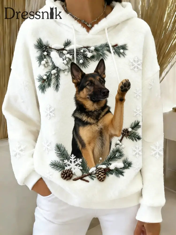 Damen Retro Tier Kunst Print Komfortables Flanell Kapuzen Sweatshirt A / S