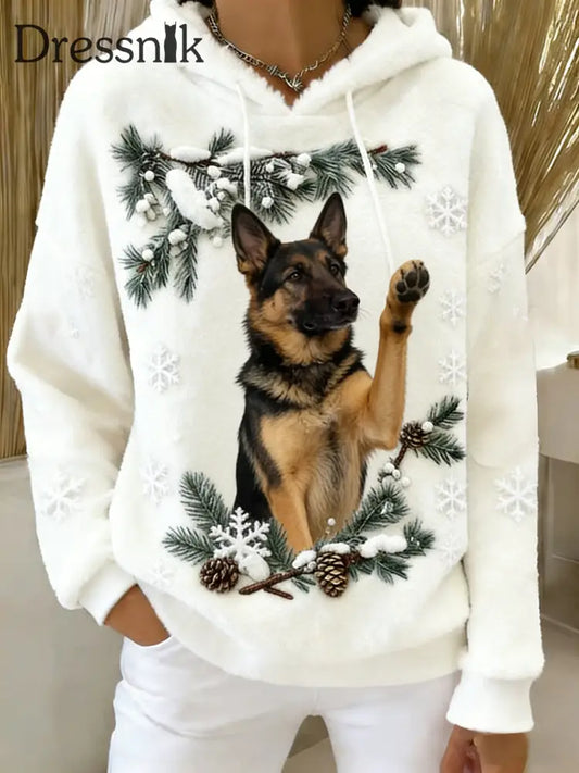 Damen Retro Tier Kunst Print Komfortables Flanell Kapuzen Sweatshirt A / S