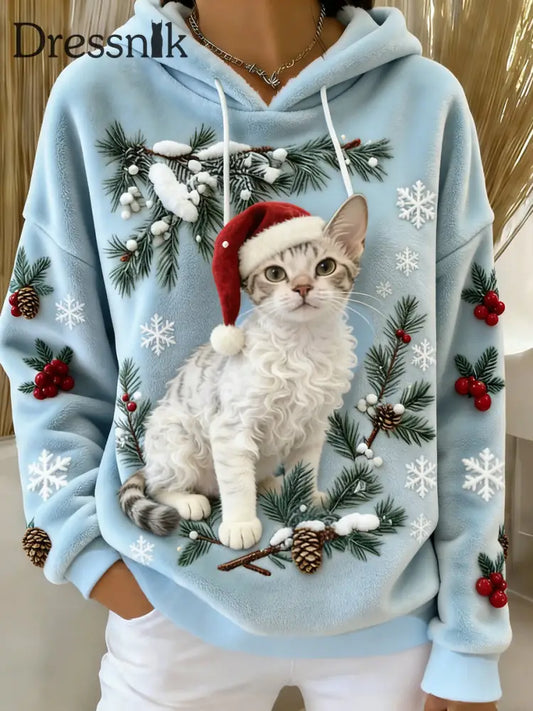 Damen Retro Tier Kunst Print Komfortables Flanell Kapuzen Sweatshirt A / S