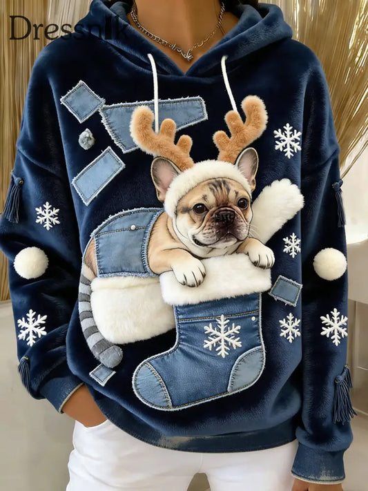 Damen Retro Tier Kunst Print Komfortables Flanell Kapuzen Sweatshirt A / S