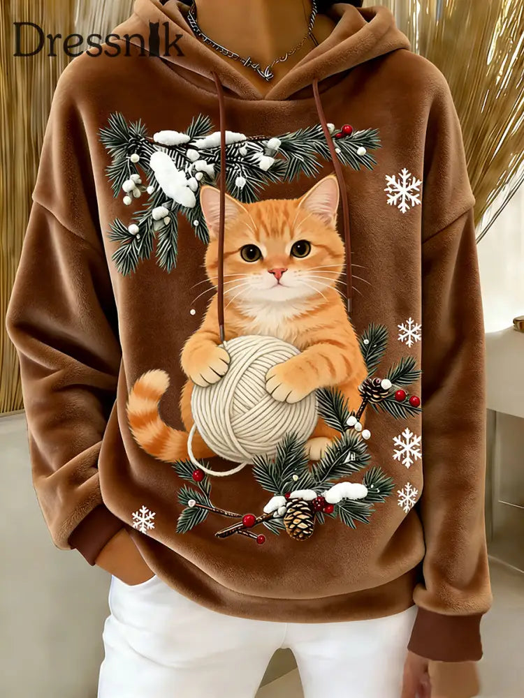 Damen Retro Tier Kunst Print Komfortables Flanell Kapuzen Sweatshirt A / S