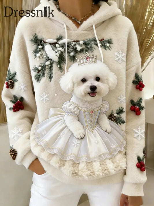 Damen Retro Tier Kunst Print Komfortables Flanell Kapuzen Sweatshirt A / S