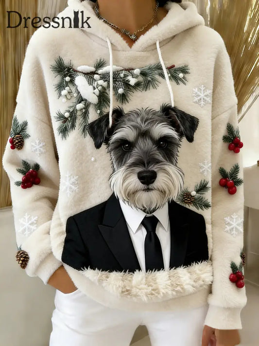 Damen Retro Tier Kunst Print Komfortables Flanell Kapuzen Sweatshirt A / S