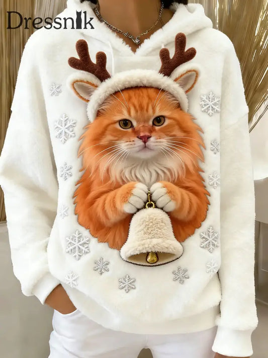 Damen Retro Tier Kunst Print Komfortables Flanell Kapuzen Sweatshirt A / S