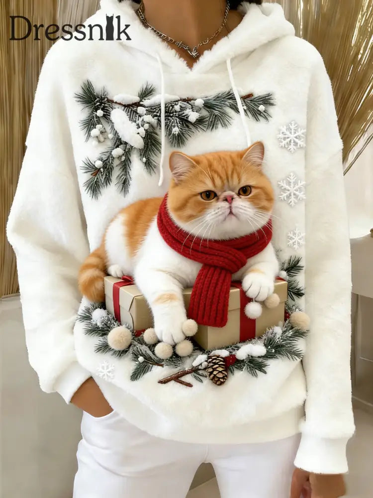 Damen Retro Tier Kunst Print Komfortables Flanell Kapuzen Sweatshirt A / S