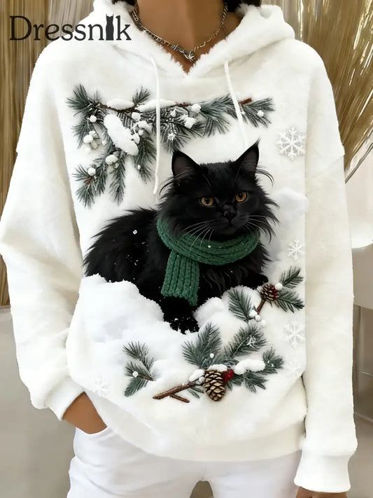 Damen Retro Tier Kunst Print Komfortables Flanell Kapuzen Sweatshirt A / S