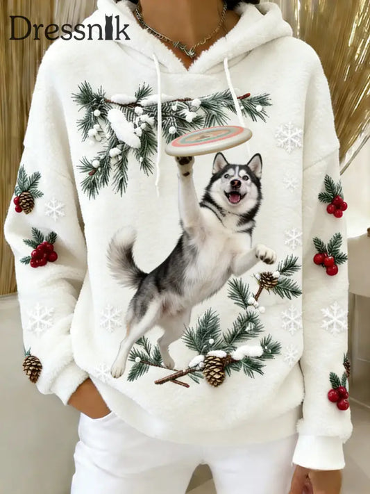 Damen Retro Tier Kunst Print Komfortables Flanell Kapuzen Sweatshirt A / S