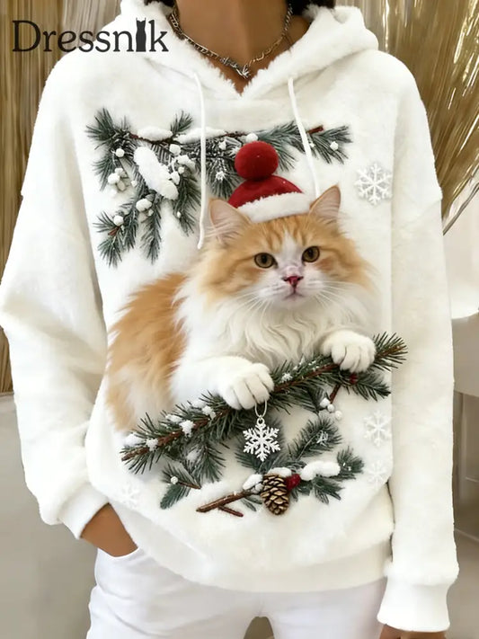 Damen Retro Tier Kunst Print Komfortables Flanell Kapuzen Sweatshirt A / S