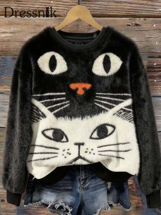 Damen Retro Tier Weihnachts kunst Druck Casual Komfort Flanell Top A / S