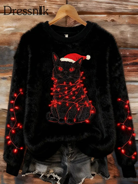 Damen Retro Tier Weihnachts kunst Druck Casual Komfort Flanell Top A / S