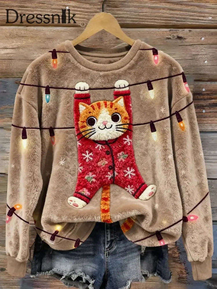 Damen Retro Tier Weihnachts kunst Print Casual Flanell Top A / S