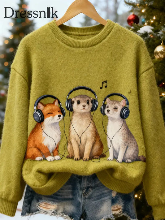 Damen Retro Tier Weihnachts kunst Print Casual Flanell Top A / S