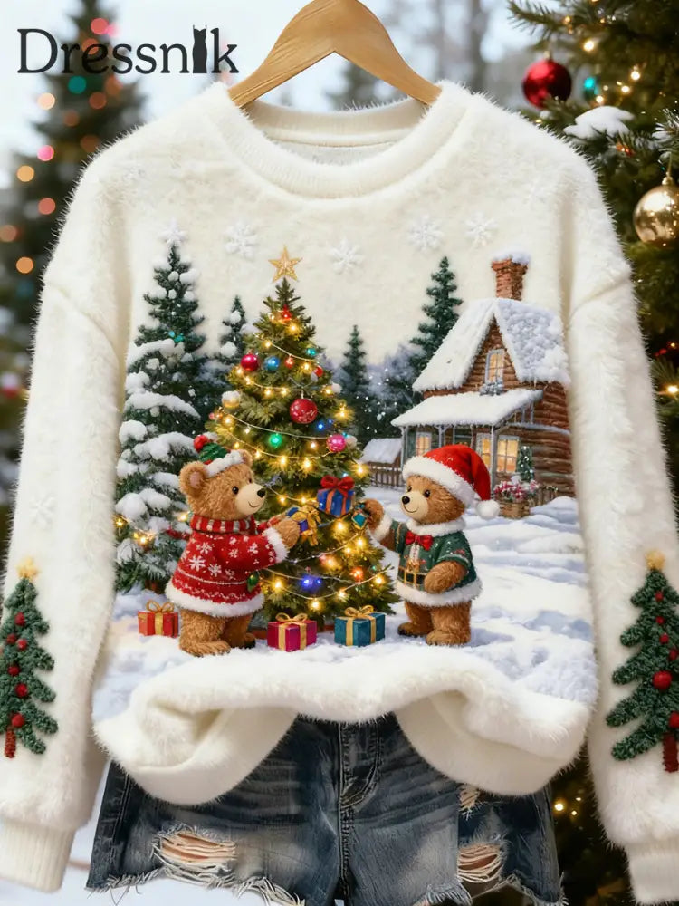 Damen Retro Tier Weihnachts kunst Print Casual Flanell Top A / S