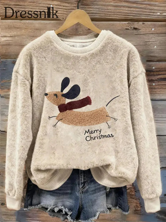 Damen Retro Tier Weihnachts kunst Print Casual Flanell Top A / S