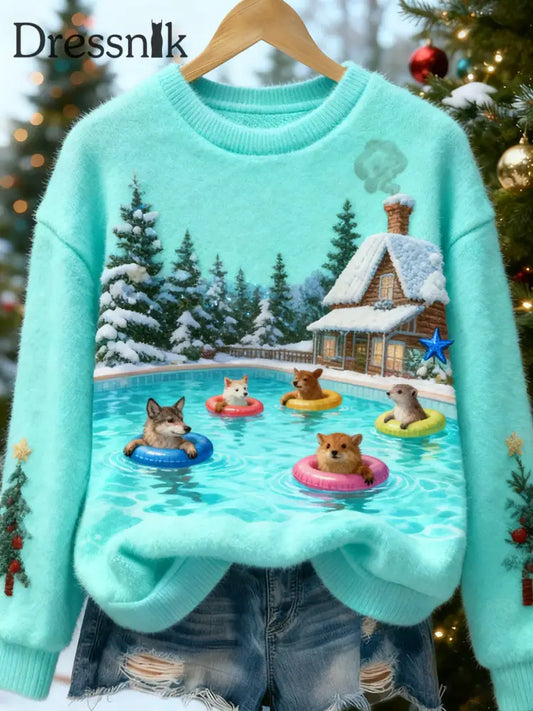 Damen Retro Tier Weihnachts kunst Print Casual Flanell Top A / S