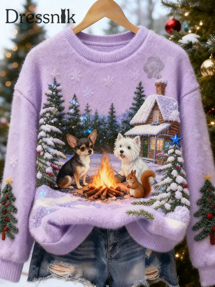 Damen Retro Tier Weihnachts kunst Print Casual Flanell Top A / S