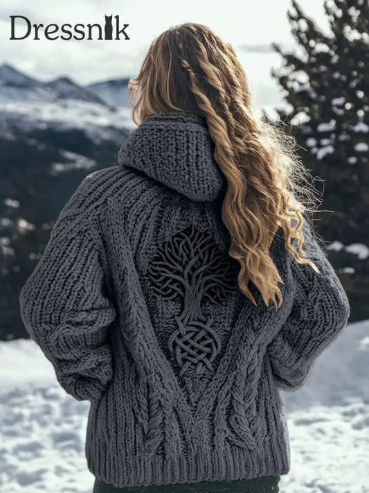 Damen Retro Viking Keltischer Knoten Baum des Lebens Lässiges Kapuzen oberteil Grau / S