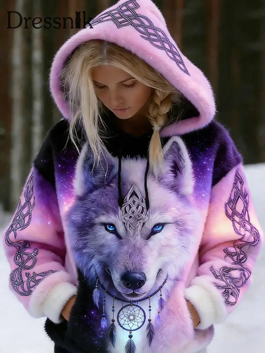 Damen Retro Viking Keltischer Stil Aurora Muster Flanell Hoodie A / S