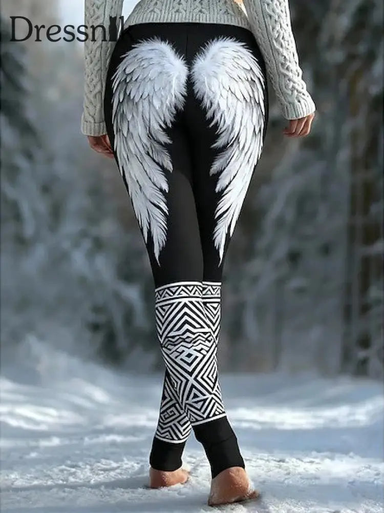 Damen Retro Viking Wings Keltischer Knoten Sport Stretch Leggings Schwarz / S