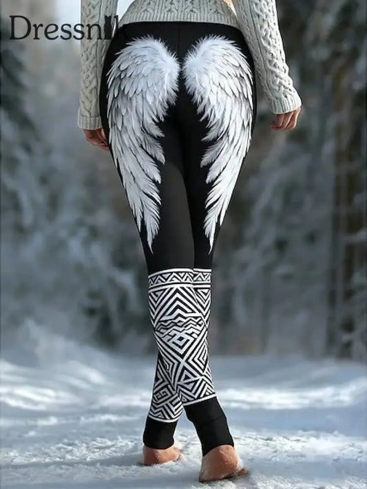 Damen Retro Viking Wings Keltischer Knoten Sport Stretch Leggings Schwarz / S