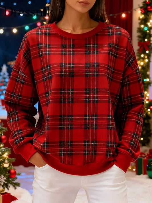 Damen Retro Weihnachts bedrucktes Sweatshirt Rot / S