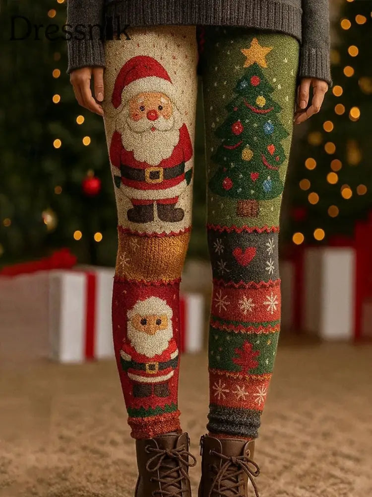 Damen Retro Weihnachts kunstdruck lässig warme Leggings A / S