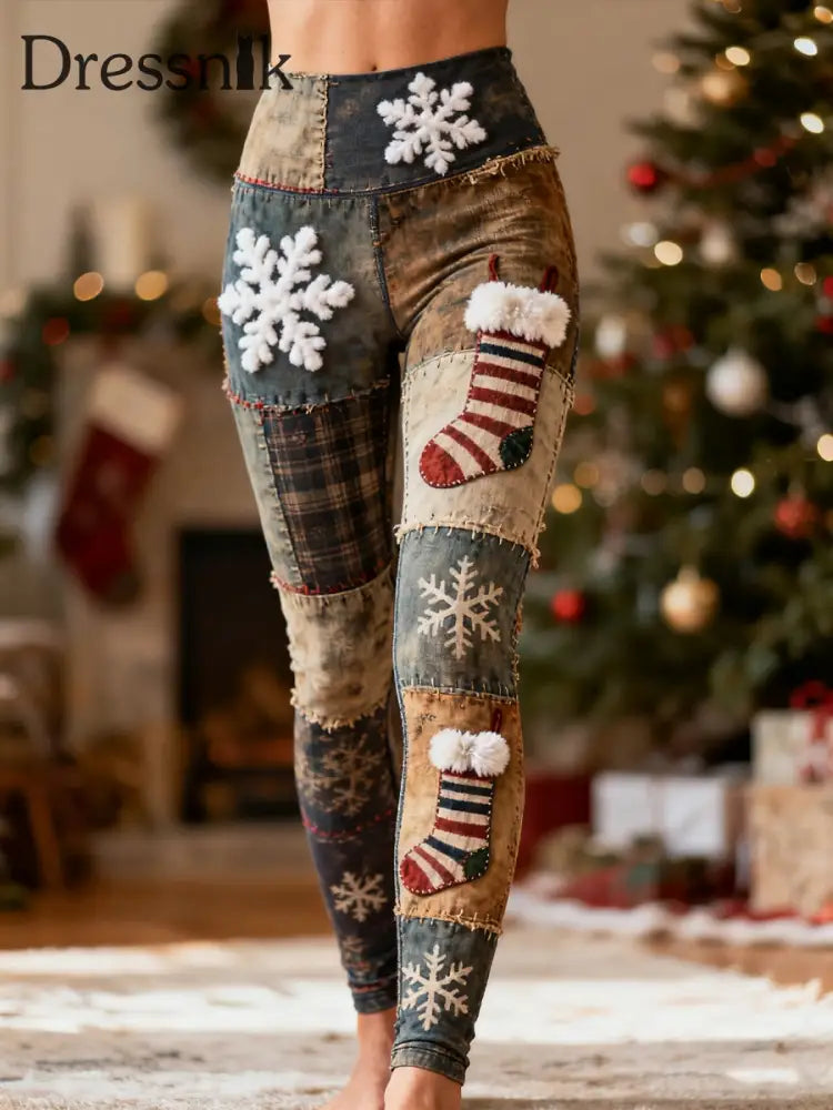 Damen Retro Weihnachts kunstdruck lässig warme Leggings A / S