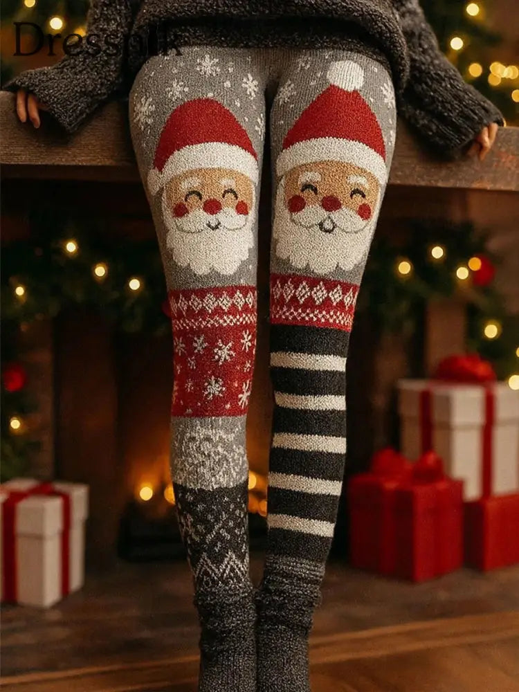 Damen Retro Weihnachts kunstdruck lässig warme Leggings A / S