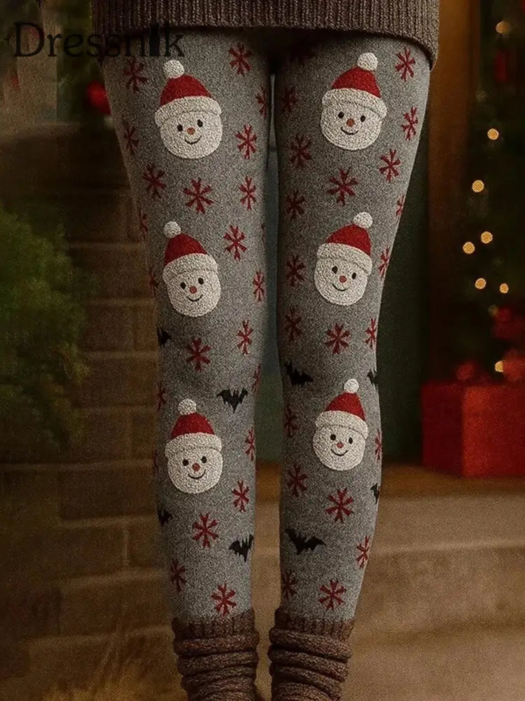 Damen Retro Weihnachts kunstdruck lässig warme Leggings A / S