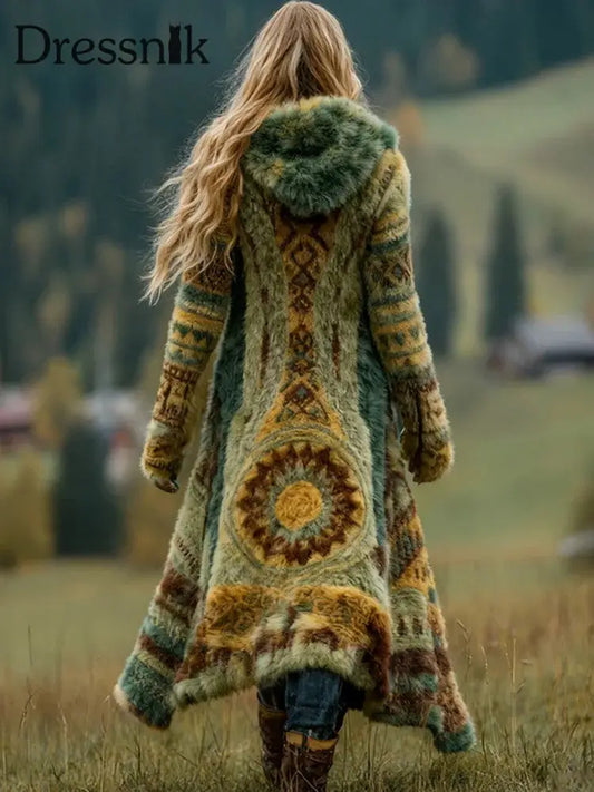 Damen Retro Western Print Flanell Hoodie als bild / S