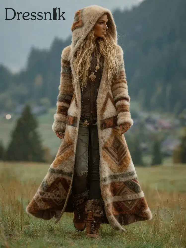 Damen Retro Western Print Flanell Hoodie als bild / S