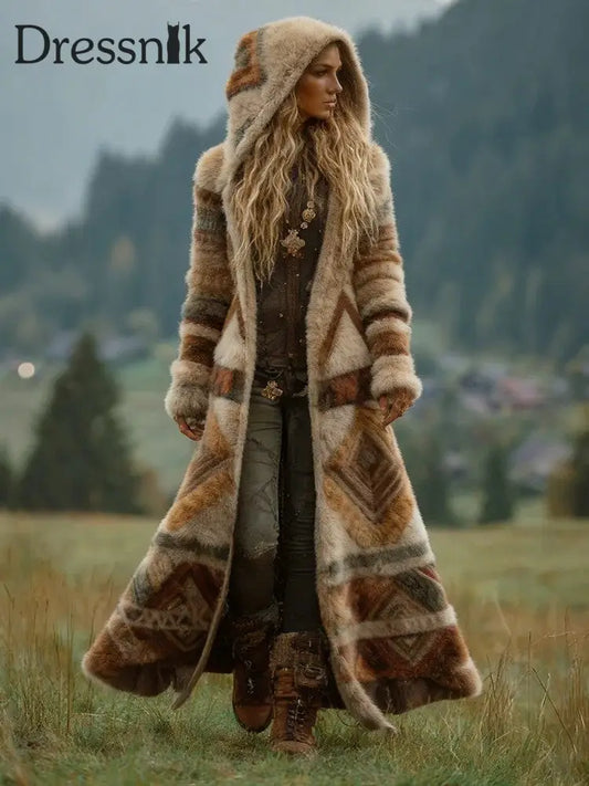 Damen Retro Western Print Flanell Hoodie als bild / S