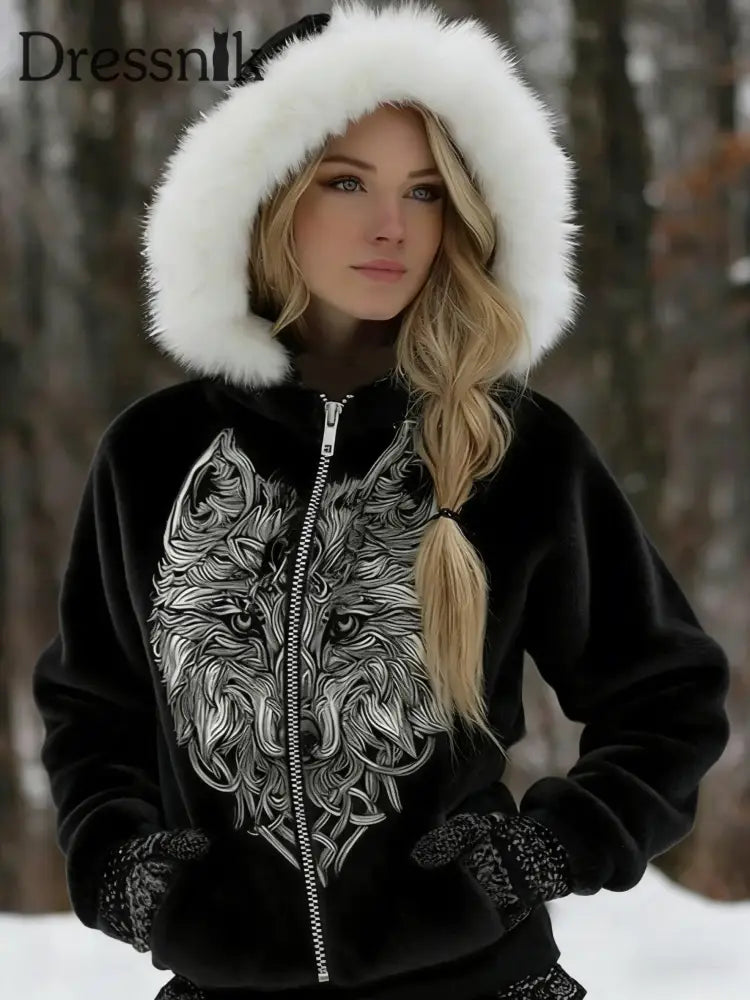 Damen Retro Wikinger Flügel Keltischer Knoten Baum des Lebens Steigung Flanell Kapuzen jacke Schwarz / S