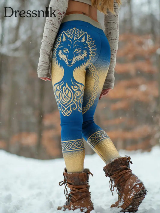 Damen Retro Wikinger keltische Kunst Muster Athletische Stretch Leggings A / S