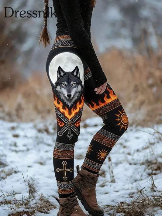 Damen Retro Wikinger keltische Kunst Muster Athletische Stretch Leggings A / S