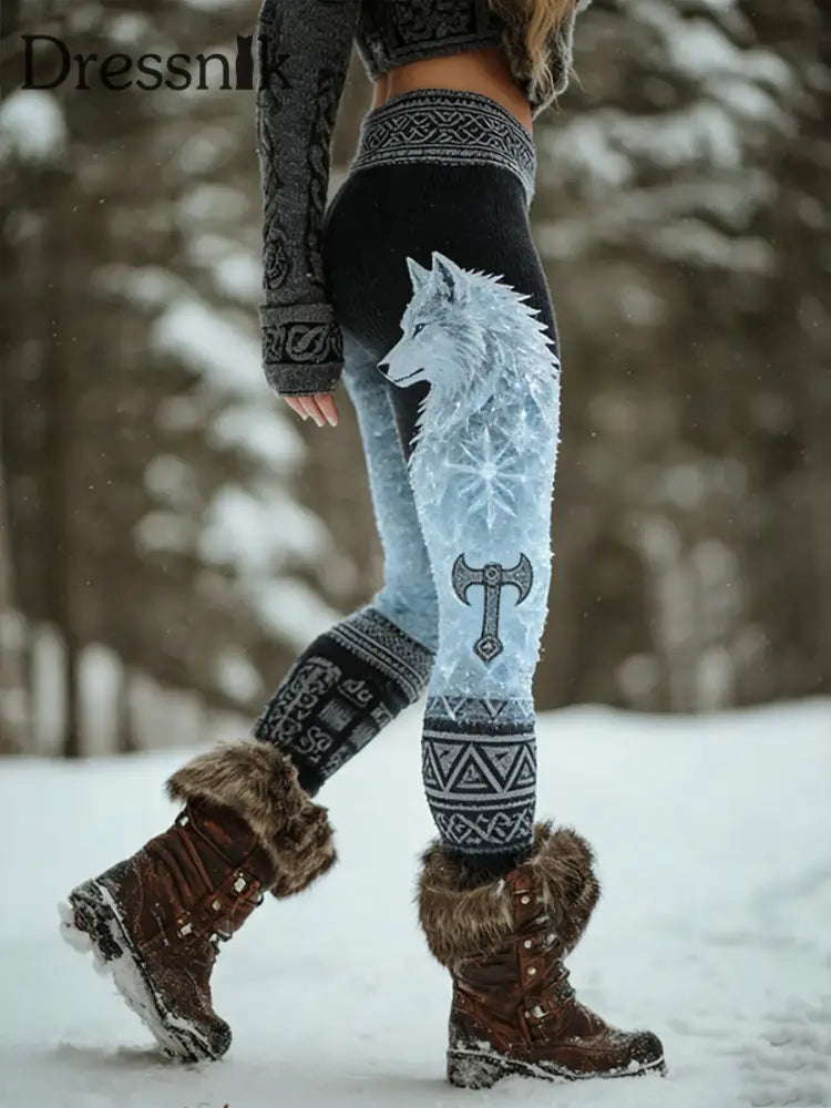 Damen Retro Wikinger keltische Kunst Muster Athletische Stretch Leggings A / S