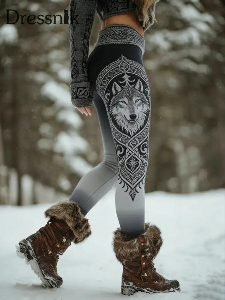 Damen Retro Wikinger keltische Kunst Muster Athletische Stretch Leggings A / S