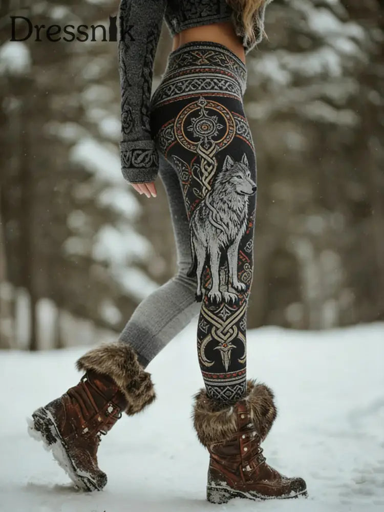 Damen Retro Wikinger keltische Kunst Muster Athletische Stretch Leggings A / S